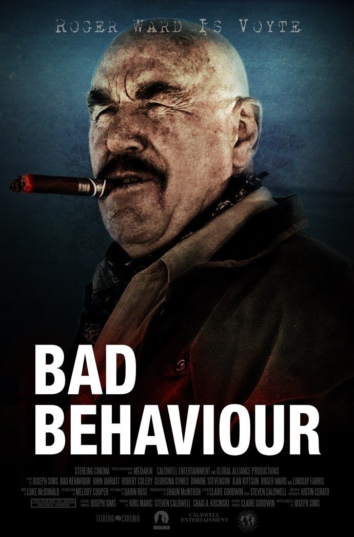 Bad Behaviour character poster featuring Roger Ward as Voyte, holding a cigar